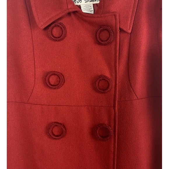 BB Dakota Women's Wool Blend Pea Coat Large Red Fully Lined Snap Button Close - Picture 3 of 9